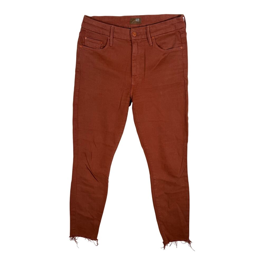 MOTHER Jeans The Looker Ankle Fray Slim Pants High Rise Orange Red 26